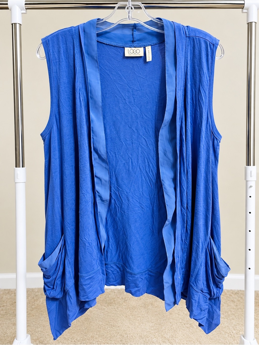 LOGO by Lori Goldstein Cobalt Blue Sleeveless Draped Open-Front Tunic